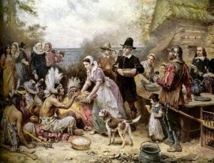 According to The History Channel, "In 1621, the Plymouth colonists and Wampanoag Indians shared an autumn harvest feast which is acknowledged today as one of the first Thanksgiving celebrations in the colonies." However, they also note that "although this feast is considered by many to the very first Thanksgiving celebration, it was actually in keeping with a long tradition of celebrating the harvest and giving thanks for a successful bounty of crops."
