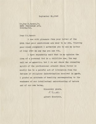 Profile-in-History-2015.Lot49_ImageA.-Einstein-Letter-to-Guy-H-Raner-Jr.-1949-on-is-Ideas-of-God