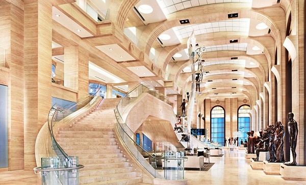 The Grand Atrium of the 'spiritual headquarters' in Florida is three stories high and is the length of a city block.