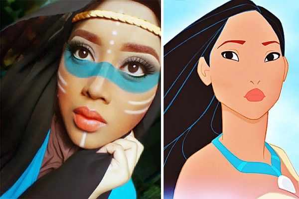 Saraswati -makeup artist transformed herself into Disney's Pocahontas with a her hijab. -Photo: Instagram