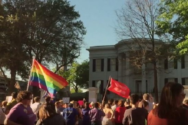 HB 1523 protesters outside Mississippi Governor's Mansion. Photo via, video screenshot