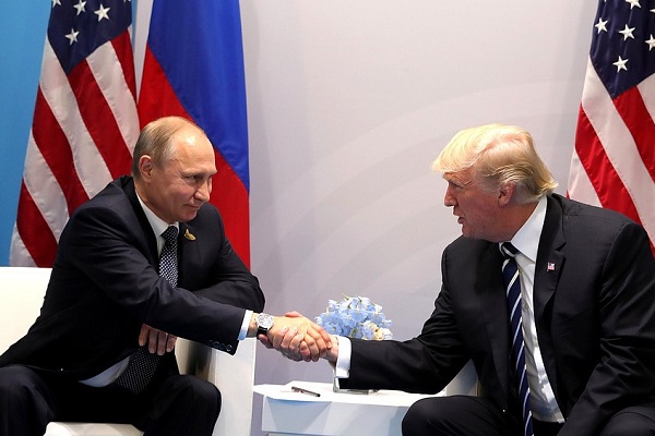 Vladimir Putin and U.S. President Donald Trump meeting at the G-20 summit.  President of Russia is licensed under CC BY 4.0