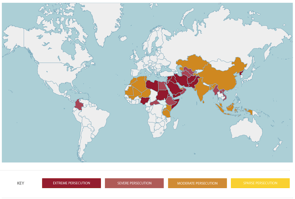 Christian Persecution Watch List Map From WorldWatchList.us