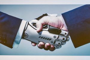 Robot hand shaking with human hand