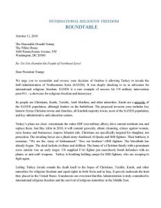 International Religious Freedom Roundtable Letter to Donald Trump, Oct 11 2019,. Pg 1