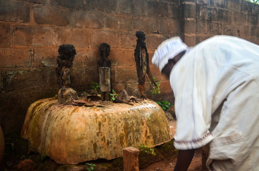 Voodoo altar with fetishes in Abomey, Benin