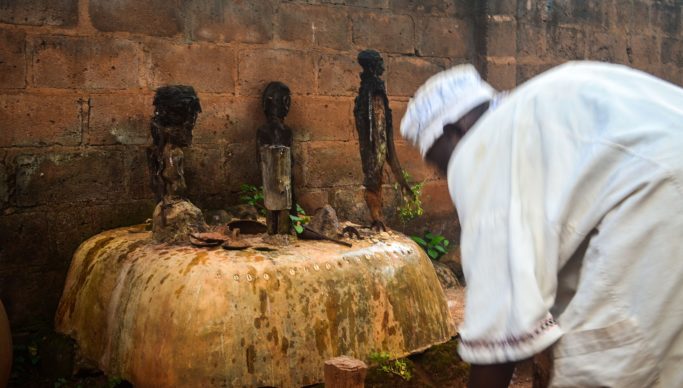 Voodoo altar with fetishes in Abomey, Benin