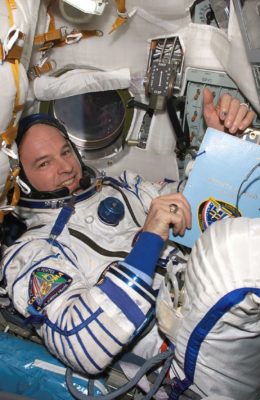 Astronaut Jeffrey Williams inside the Soyuz TMA-8 spacecraft